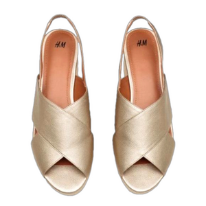 H&M Gold Wedge Elastic Strap Heeled Sandals